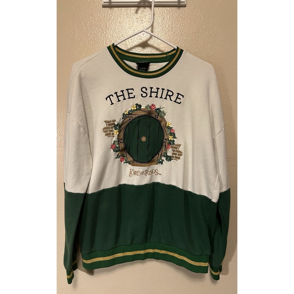 Lord Of The Rings Sweatshirt Green White Shire Hobbit Embroidered Crew Men's XS
